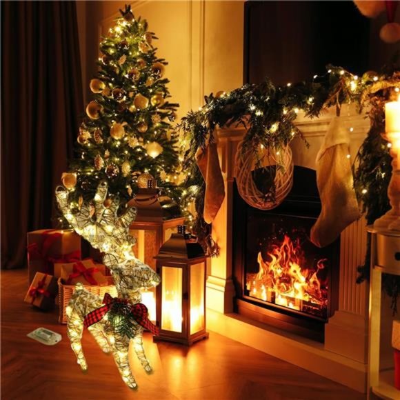 Rustic Lighted Reindeer Christmas Decoration, 18.3" Gold Deer with 50 Led - Picture 5 of 7